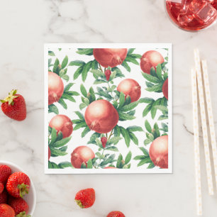 Red Pomegranate Fruits & Green Leaves Napkin