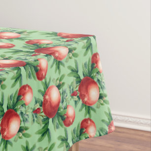 Red Pomegranate Fruits & Green Leaves Tablecloth