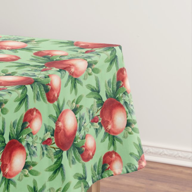 Red Pomegranate Fruits & Green Leaves Tablecloth (In Situ)