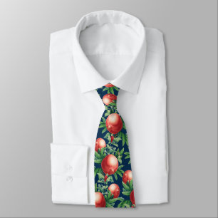 Red Pomegranate Fruits & Green Leaves Tie