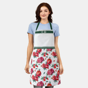 Red Pomegranate Orchard All-Over Print Monogram Apron