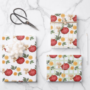 Red Pomegranates and Orange Slices  Wrapping Paper Sheet