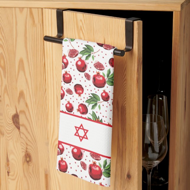 Red Pomegranates on Any Colour Background Star Tea Towel (Thirds Fold)
