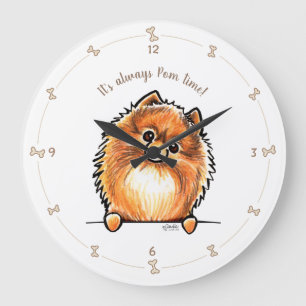 Red Pomeranian Always Pom Time Personalised Large Clock