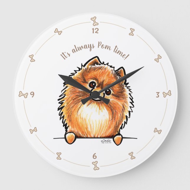 Red Pomeranian Always Pom Time Personalised Large Clock (Front)