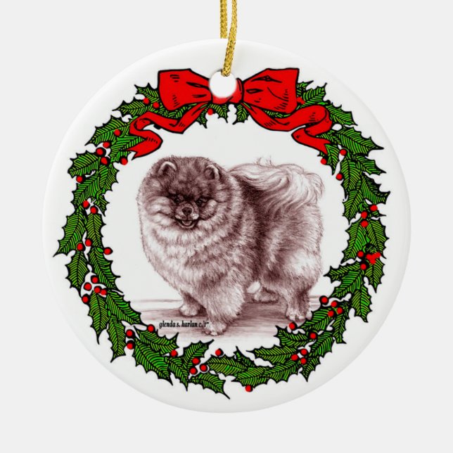 Red Pomeranian Art by Glenda S. Harlan Ceramic Ornament (Front)