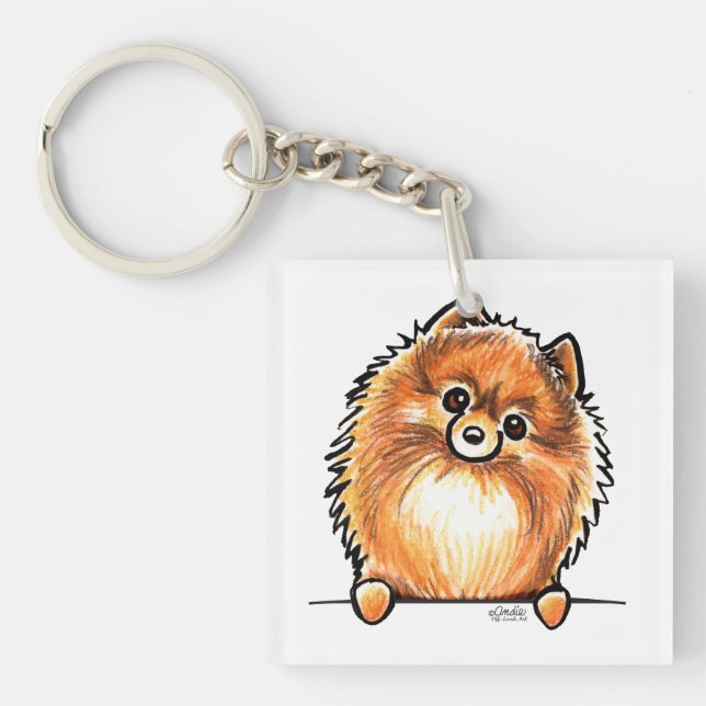 Red Pomeranian Paws Up Key Ring (Front)