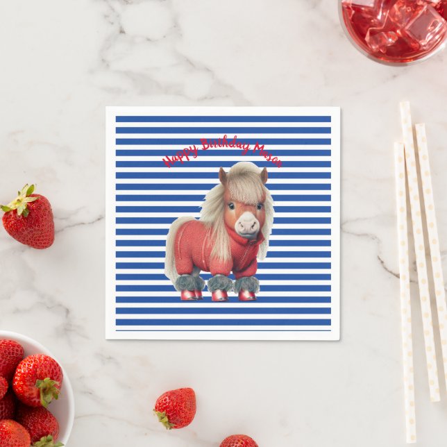 Red Pony blue stripe Paper Plate Napkin (Insitu)