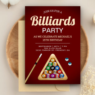 Red Pool Table Billiards Snooker Birthday Party Invitation