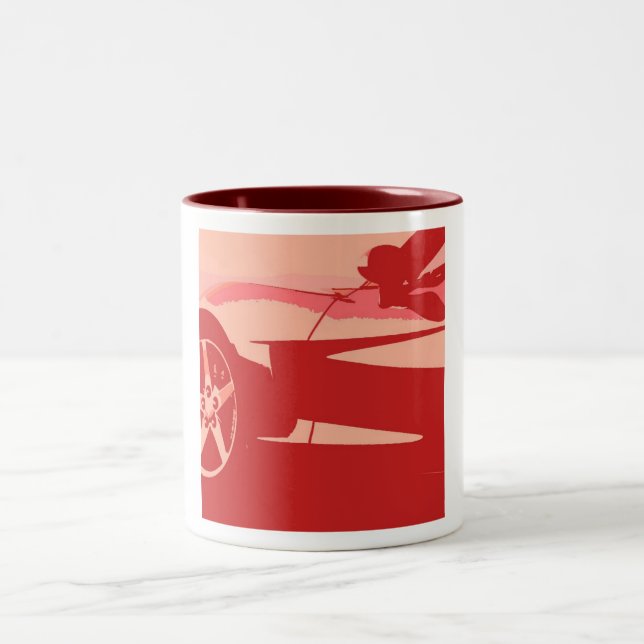 Red Pop Art Corvette Two-Tone Coffee Mug (Center)
