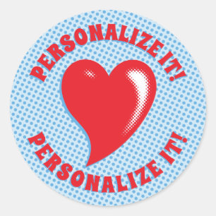 Red Pop Art Heart Classic Round Sticker