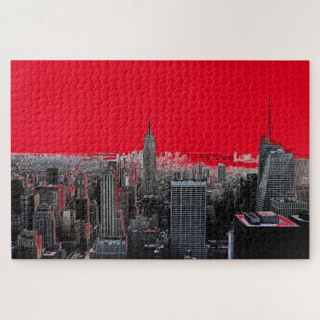 Red Pop Art New York City Manhattan Jigsaw Puzzle (Horizontal)