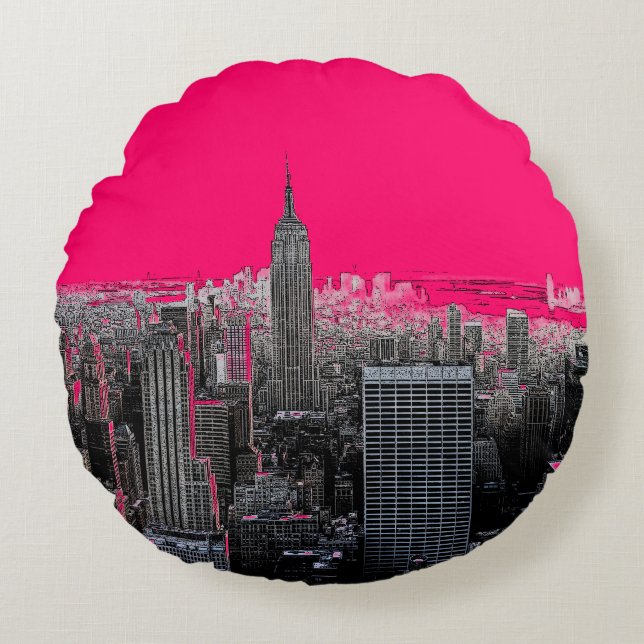 Red Pop Art New York City Round Cushion (Front)