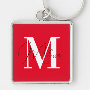 red pop stylish chic custom monogram key ring