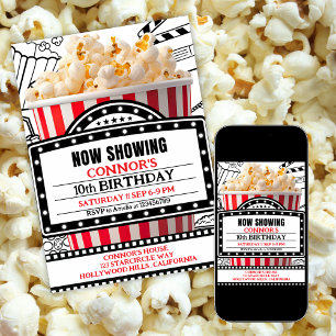 Red Popcorn Movie Night Party Invitation