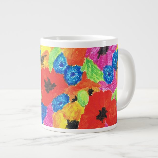 Red Poppies and Blue Cornflowers Floral Pattern Large Coffee Mug (Front Right)