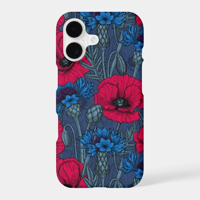 Red poppies and blue cornflowers on blue (Back)