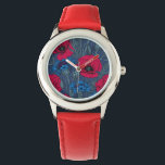 Red poppies and blue cornflowers on blue watch<br><div class="desc">Hand drawn vector pattern with red poppy flowers and blue cornflowers</div>