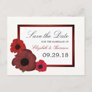 Red Poppies and Burlap Wedding Save The Date Announcement Postcard
