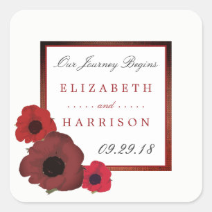 Red Poppies and Burlap Wedding Square Sticker