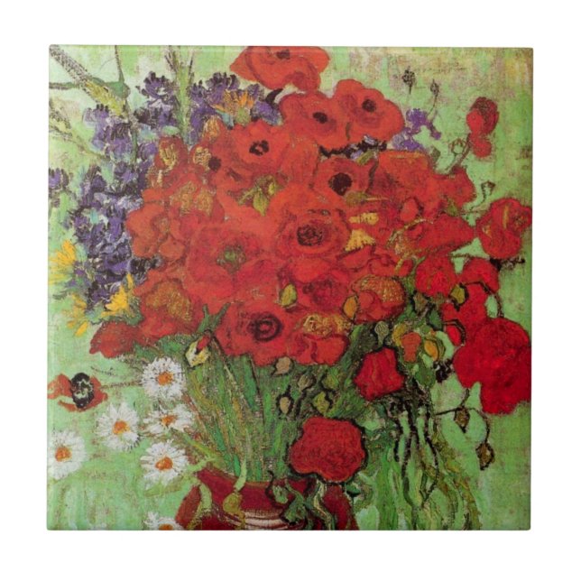 Red Poppies and Daisies by Vincent van Gogh Ceramic Tile (Front)