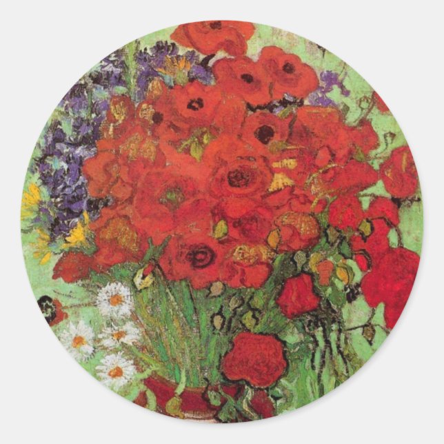Red Poppies and Daisies by Vincent van Gogh Classic Round Sticker (Front)
