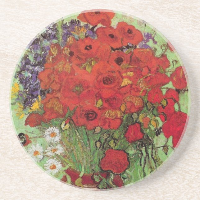 Red Poppies and Daisies by Vincent van Gogh Coaster (Front)