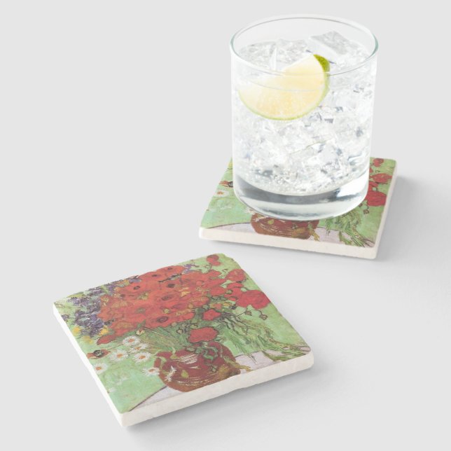 Red Poppies and Daisies By Vincent Van Gogh  Stone Coaster (Side)