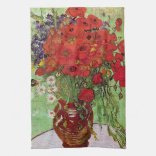 Red Poppies and Daisies by Vincent van Gogh Tea Towel