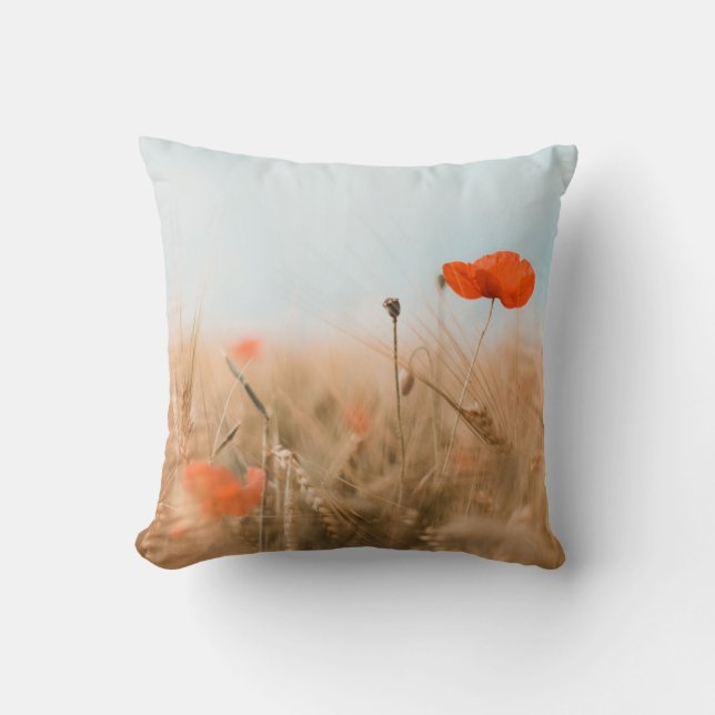 Red Poppies and Gold Barley Cushion (Front)