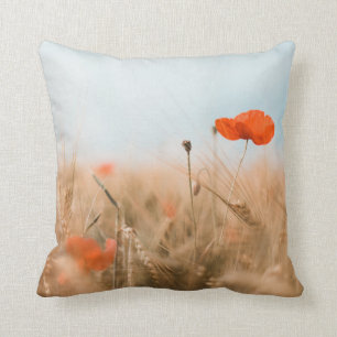 Red Poppies and Gold Barley Cushion