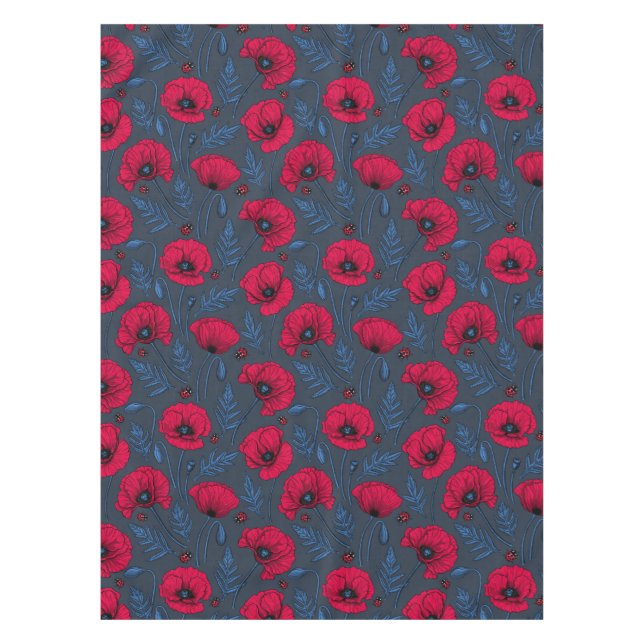 Red poppies and ladybugs on dark blue tablecloth (Front)