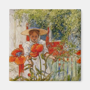 Red Poppies and Little Girl Magnet