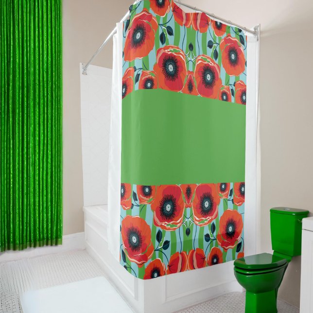 Red Poppies Apple Green Shower Curtain (Creator Uploaded)