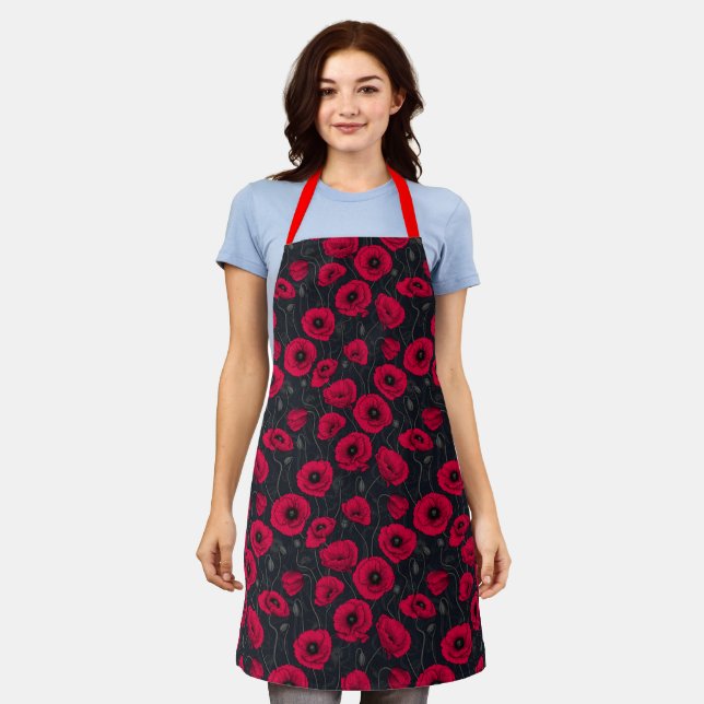 Red Poppies Apron (Worn)