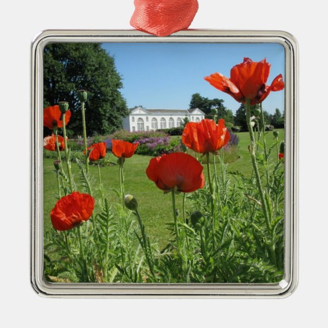 Red Poppies at Kew Gardens Metal Tree Decoration (Front)
