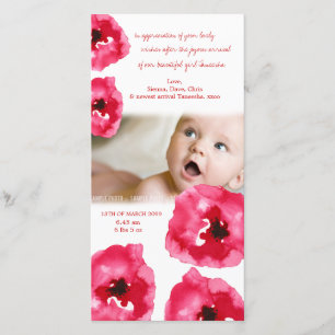 Red Poppies Baby Birth Thank You Photo Card
