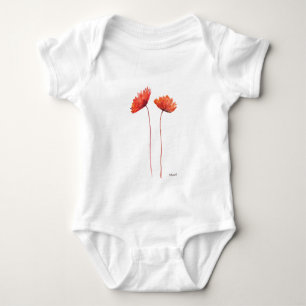 Red poppies baby bodysuit