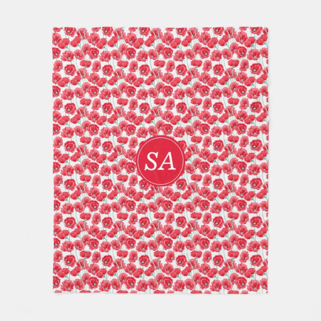 Red Poppies Back to School Dorm Essentials Fleece Blanket (Front)