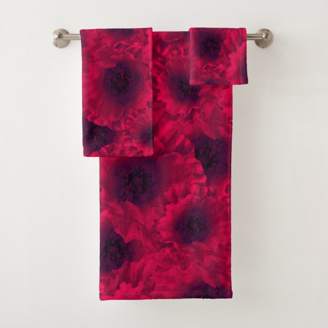 Red poppies bath towel set (Insitu)