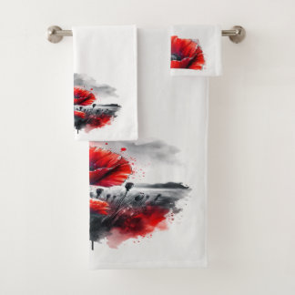 "Red Poppies"  Bath Towel Set