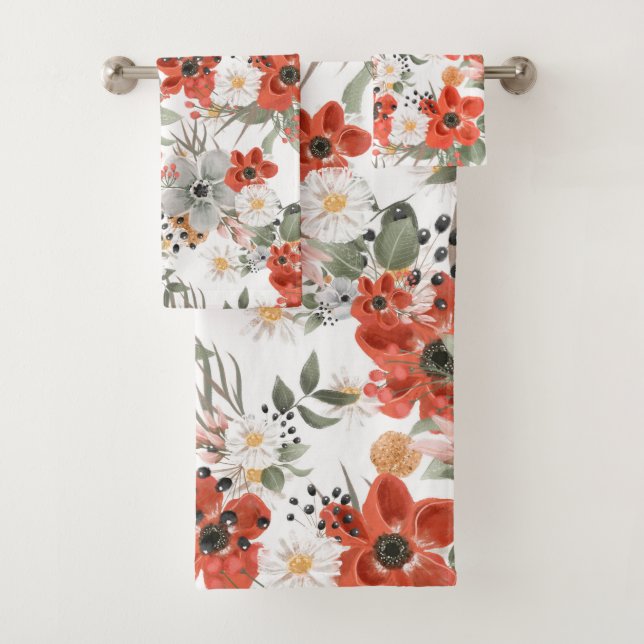 Red Poppies Bath Towel Set (Insitu)