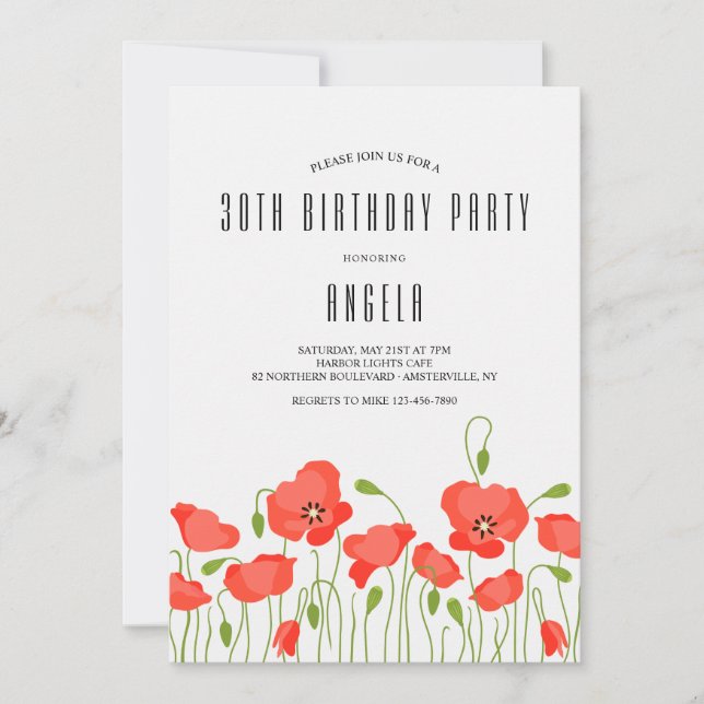 Red Poppies Birthday Party Invitation (Front)