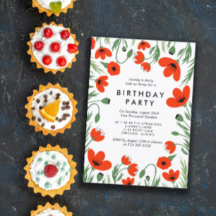 Red Poppies Birthday party Invitation