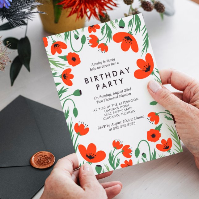 Red Poppies Birthday party Invitation (Creator Uploaded)