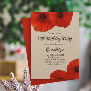 Red Poppies Birthday Party Invitation