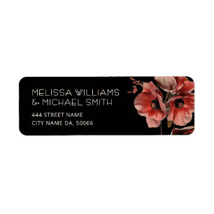 Red Poppies Black Background Return Address Label