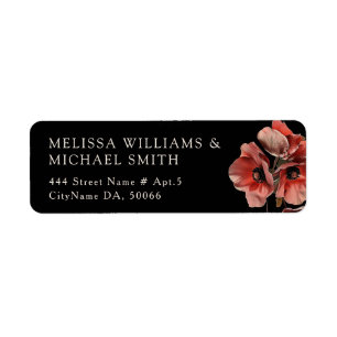 Red Poppies Black Background Return Address Label