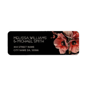 Red Poppies Black Background Return Address Label