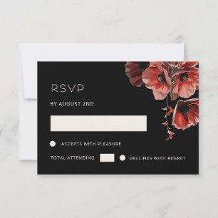 Red Poppies Black Floral RSVP Card